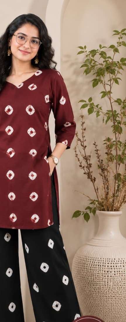 Maroon Bandhej Co-ord