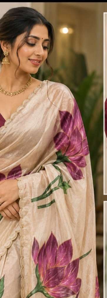 Hand-Painted Lotus Saree